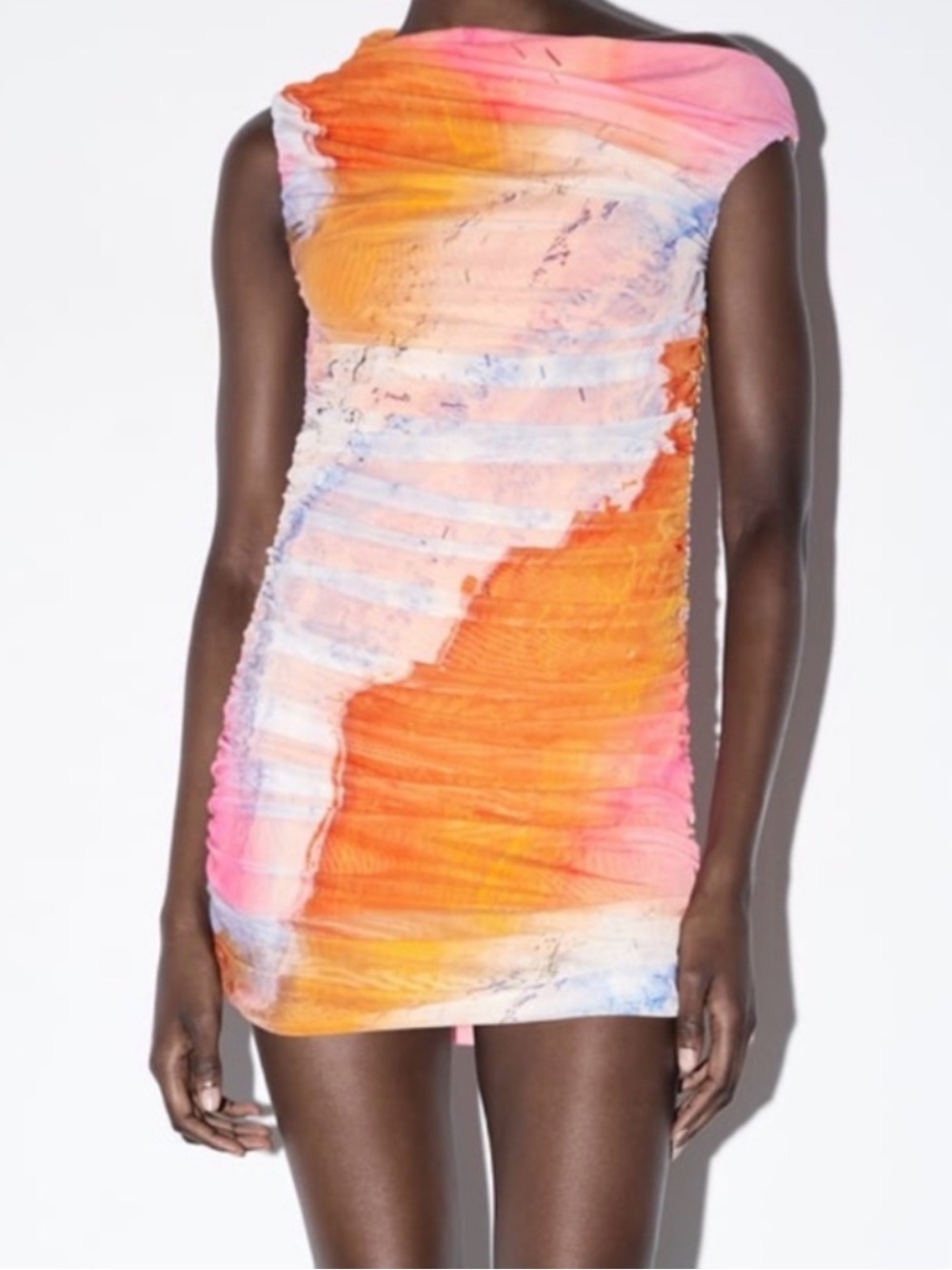 Zara Gradient Ruched Bodycon Dress — Red, Pink & Lavender Hues